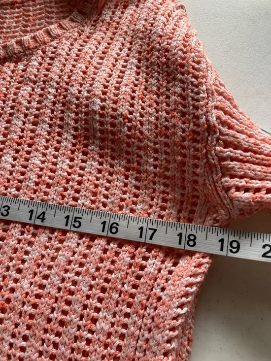 Talbots Coral-Peach Open-Weave Crewneck Sweater - Picture 7 of 8